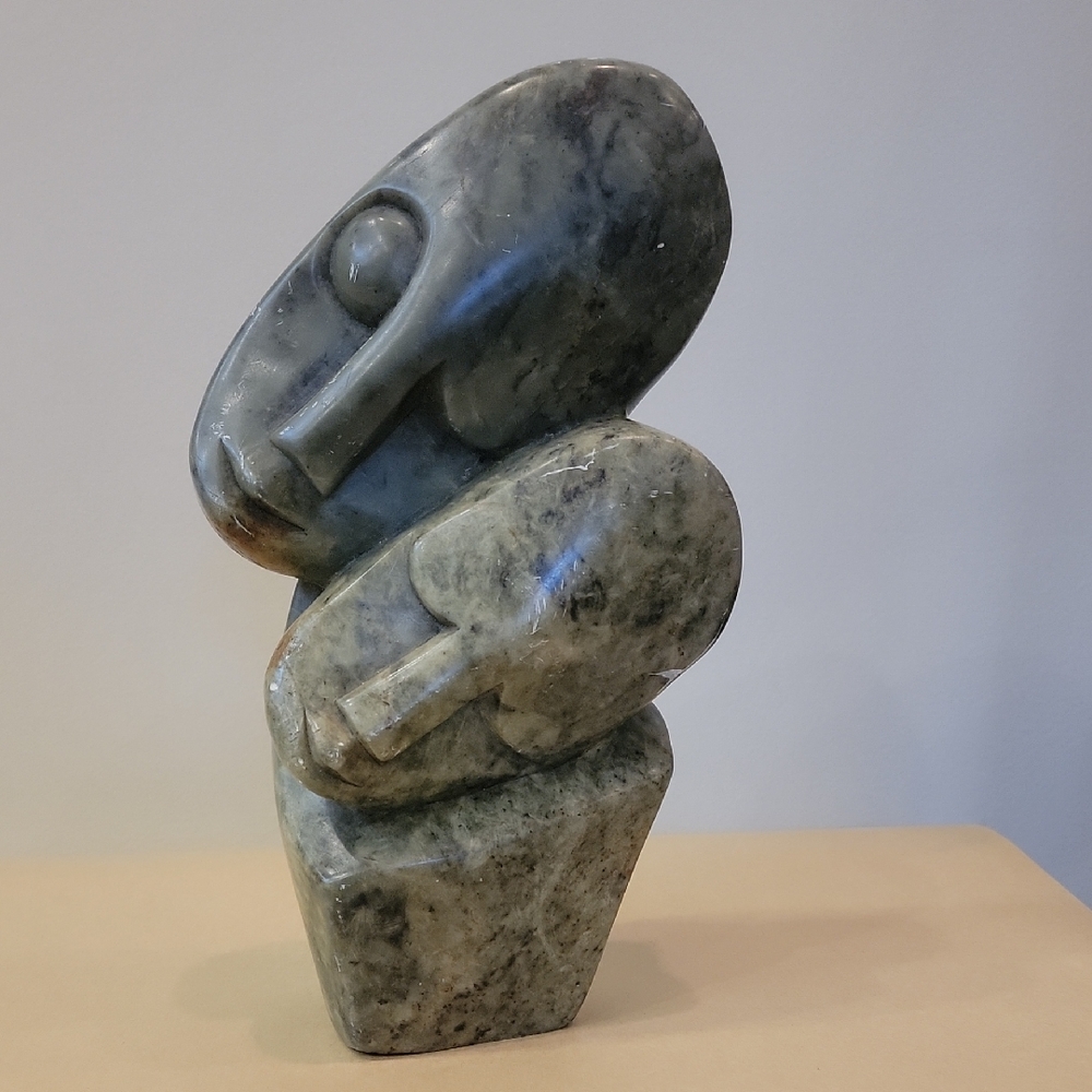 Vintage Signed Mother and Child Carved Shona Stone Abstract Sculpture